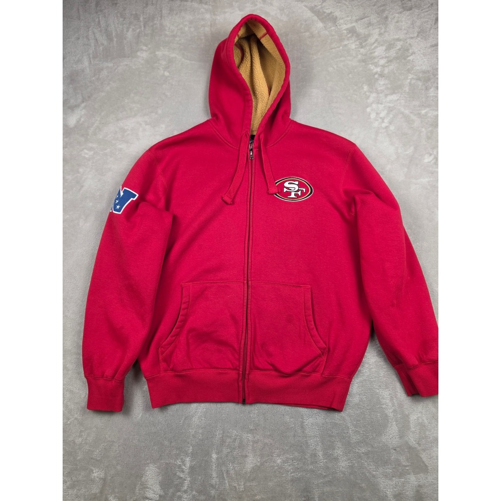 NFL San Francisco 49ers Hoodie Men L Oversized Red Zip Sherpa Lined Fleece *Read